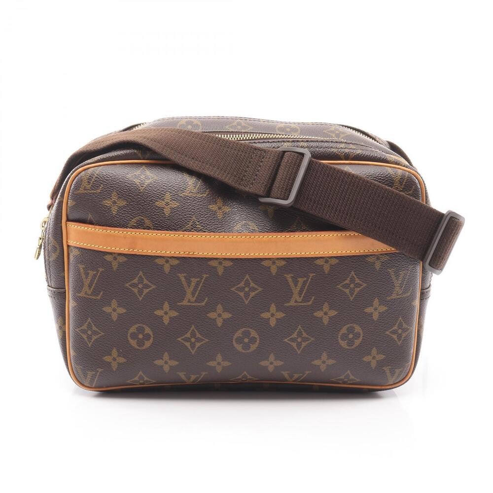 Louis Vuitton Reporter Canvas Leather Monogram Shoulder Bag Brown